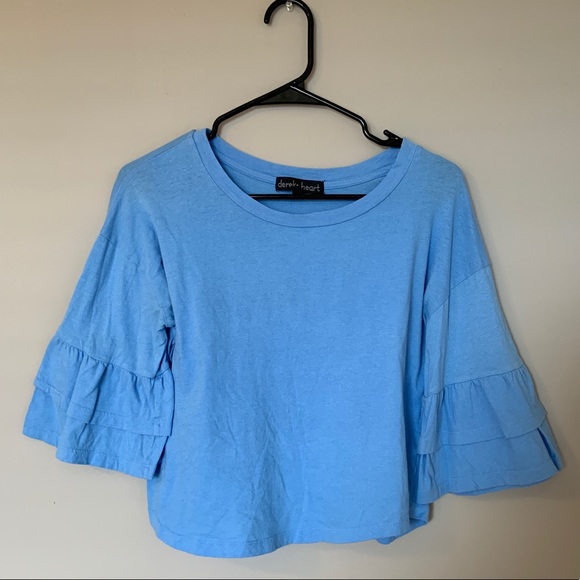 Blue Ruffled Bell Sleeve Top - Picture 1 of 4